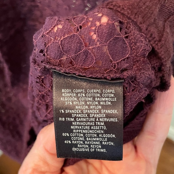 Deletta for Anthropologie Overlapping Lace Top in Deep Purple, Size Medium - Picture 6 of 6